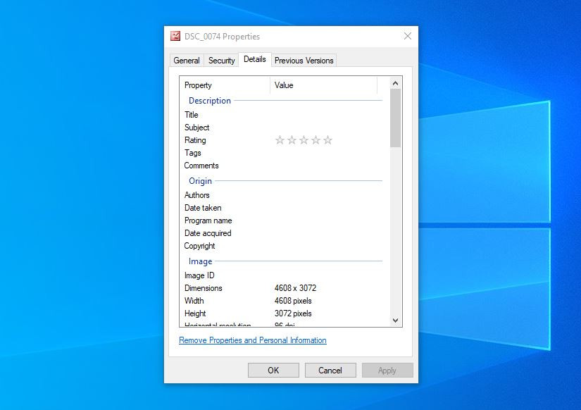 Details tab in Windows.