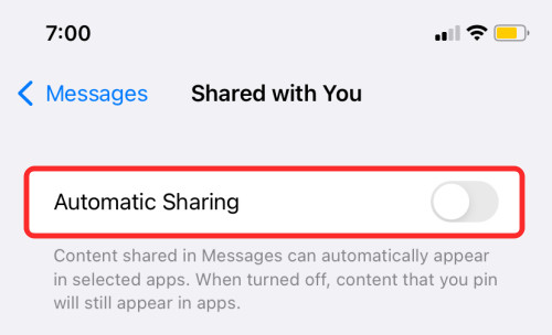 Disable automatic sharing