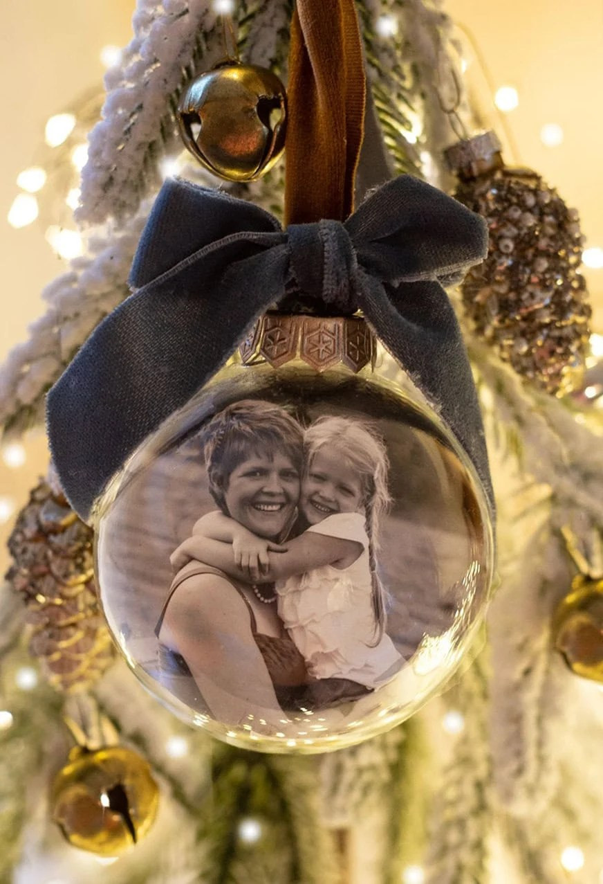 DIY Glass Photo Ornament personalized with glitter accents