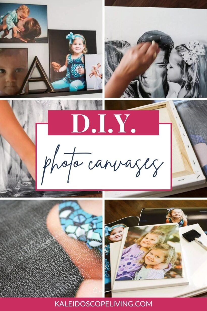 DIY photo canvases Pinterest graphic showing the finished project