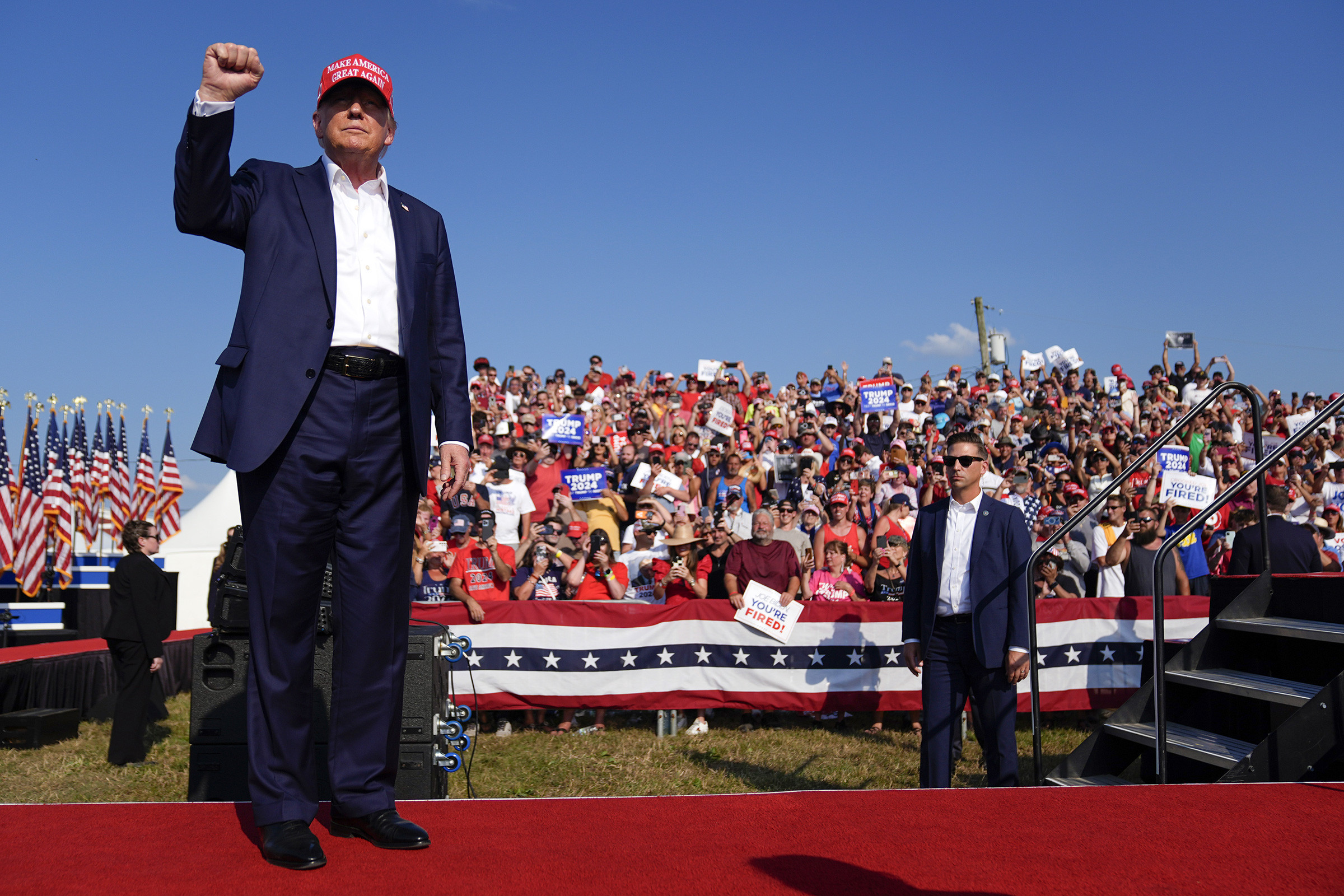 Former President Donald Trump arrives for a campaign rally in Butler, Pa., on July 13, 2024.