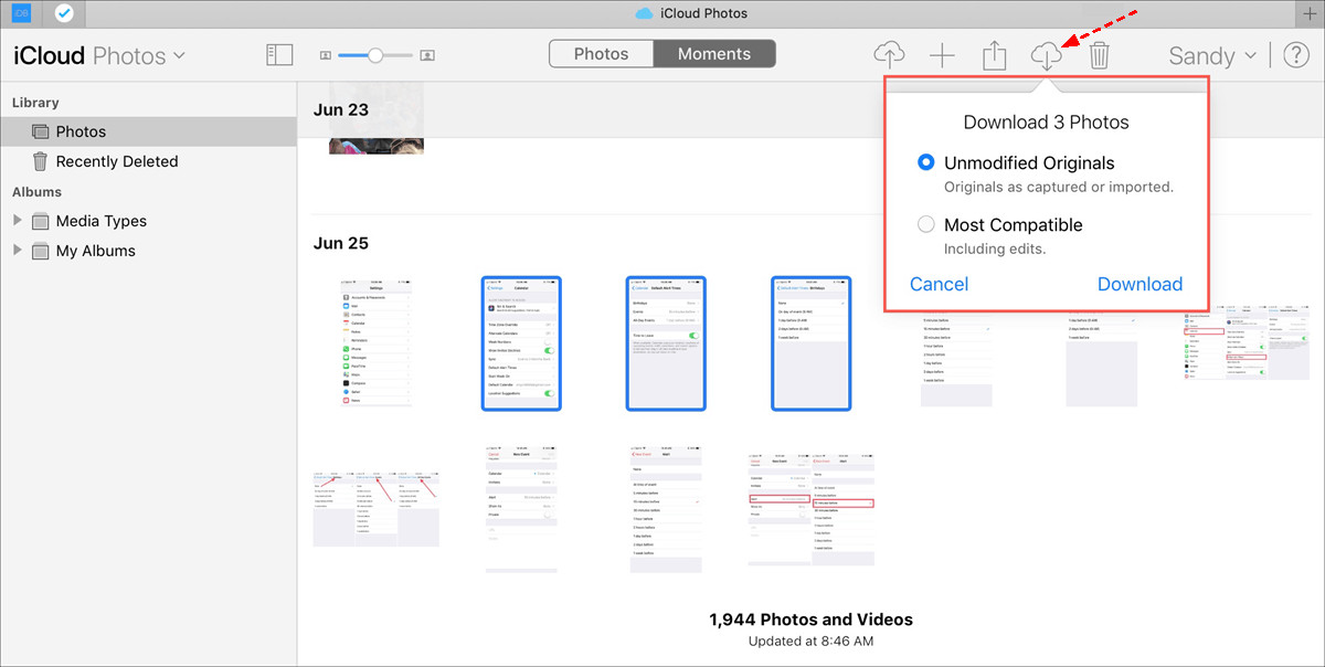 Recovering photos from the Recently Deleted album in iCloud