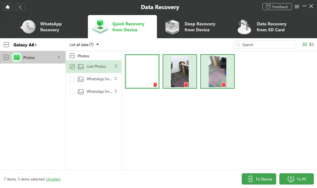 Preview and recover deleted photos