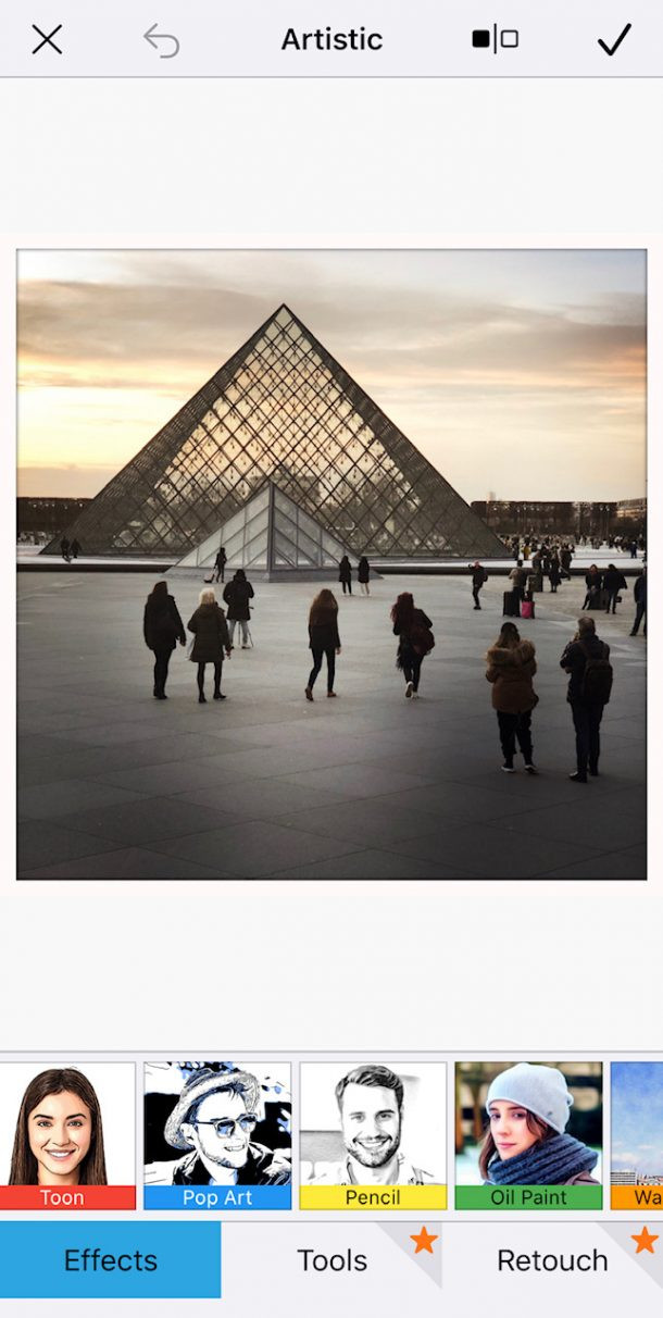 Louvre Pyramid transformed using BeCasso's Pop Art preset