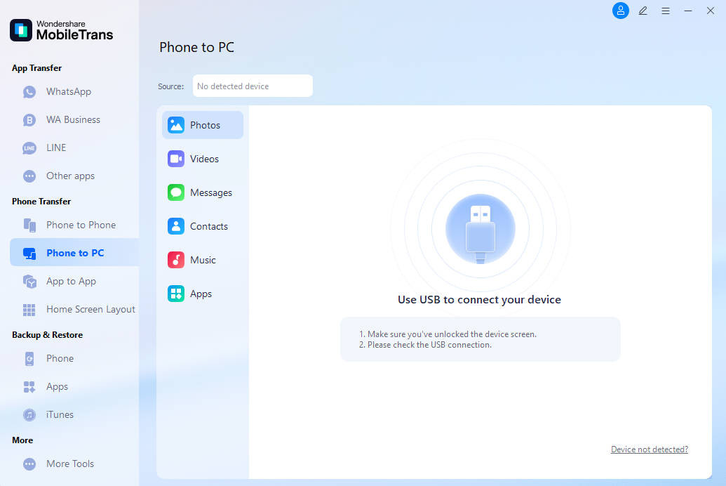 Connect iPhone to PC via MobileTrans