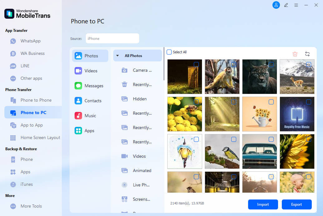 Select Photos for Transfer in MobileTrans