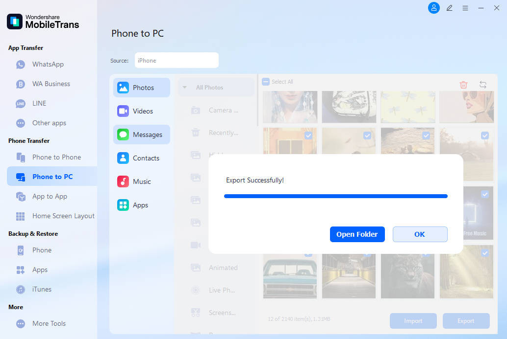 Data Transfer Complete in MobileTrans