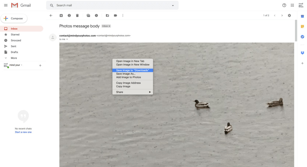 Downloading attachments from Gmail using the download icon