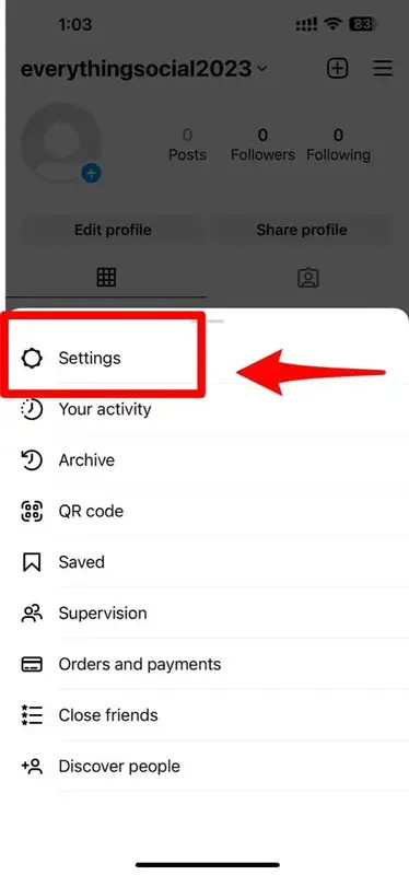Accessing settings on Instagram
