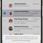 Messages conversation list with delete options