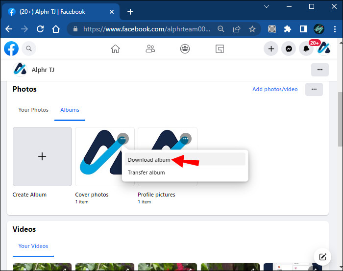 Dropdown menu to download album