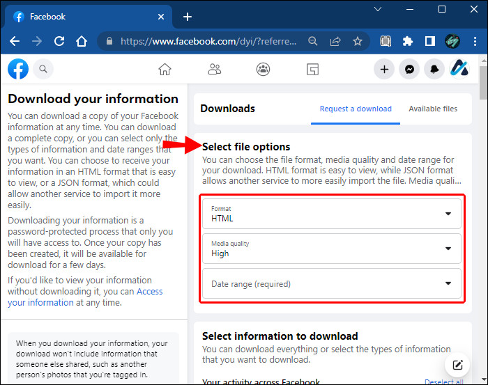 The &quot;Select file options&quot; section