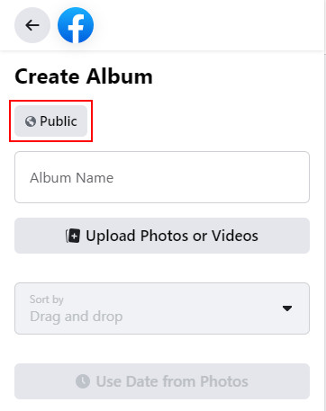 Facebook Audience Button on Create Album Page