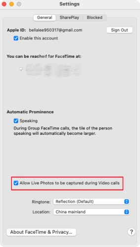 turn on facetime live photos on mac