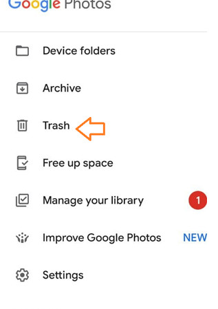 Check Google Photos Library Trash
