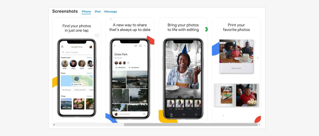 Google Photos app interface on iPhone