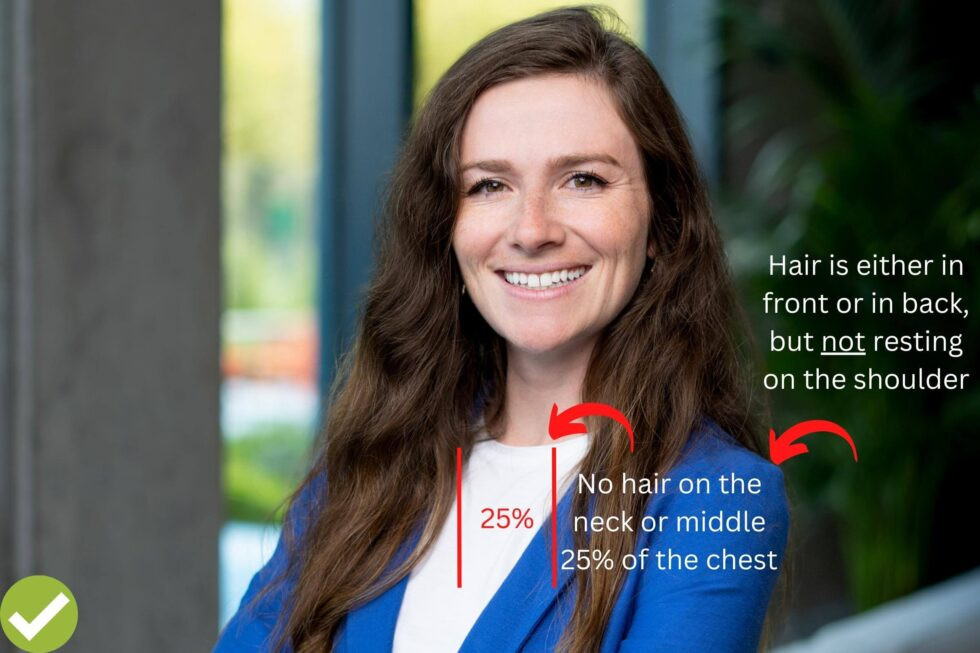 Woman with long hair styled for a professional iPhone headshot