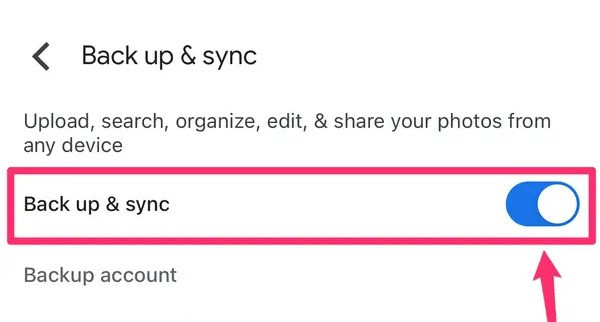 Choosing Backup and Sync to Download Samsung Photos