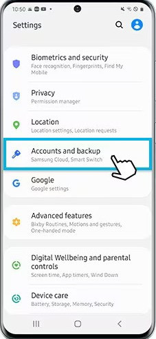 Clicking on Accounts and Backup to Download Samsung Photos