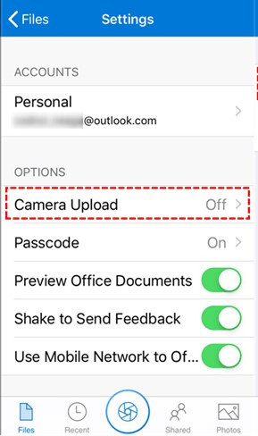 Choosing Camera Upload to Download Samsung Photos