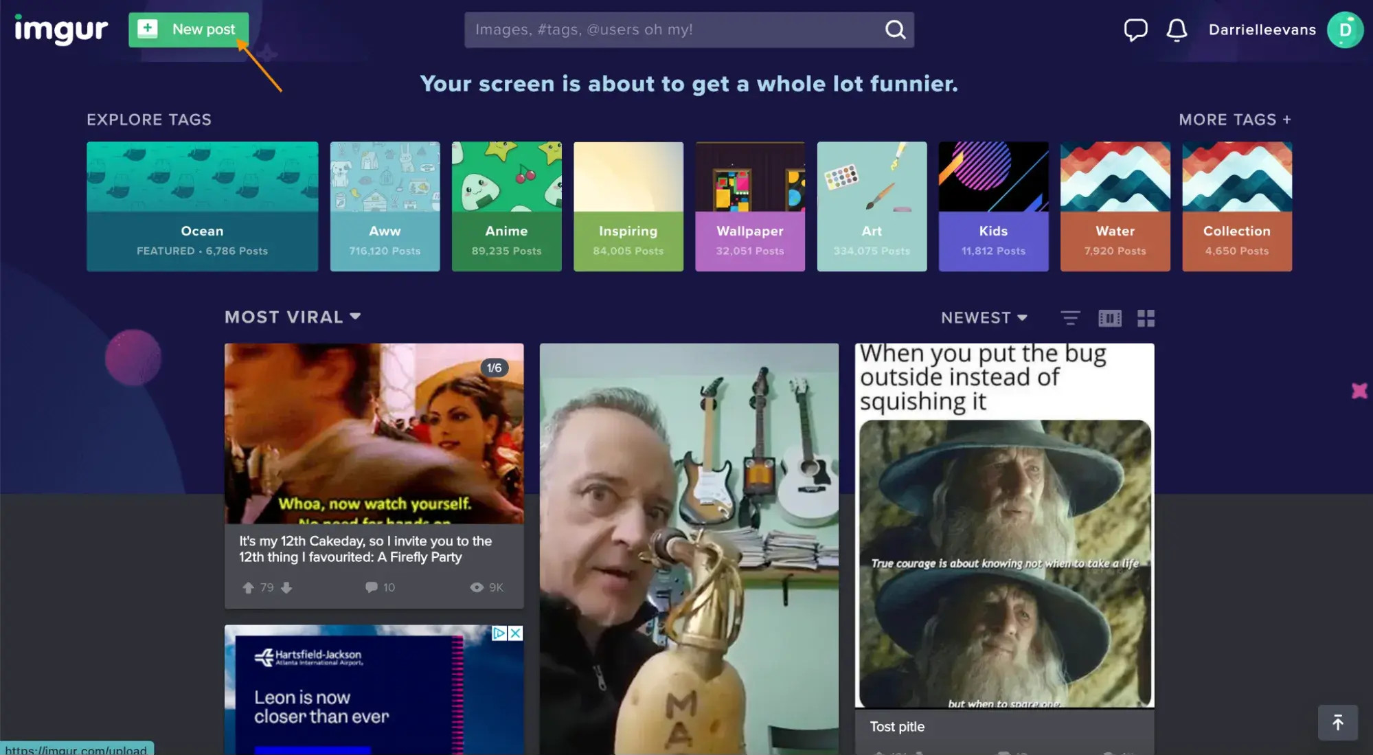 Imgur dashboard for new post