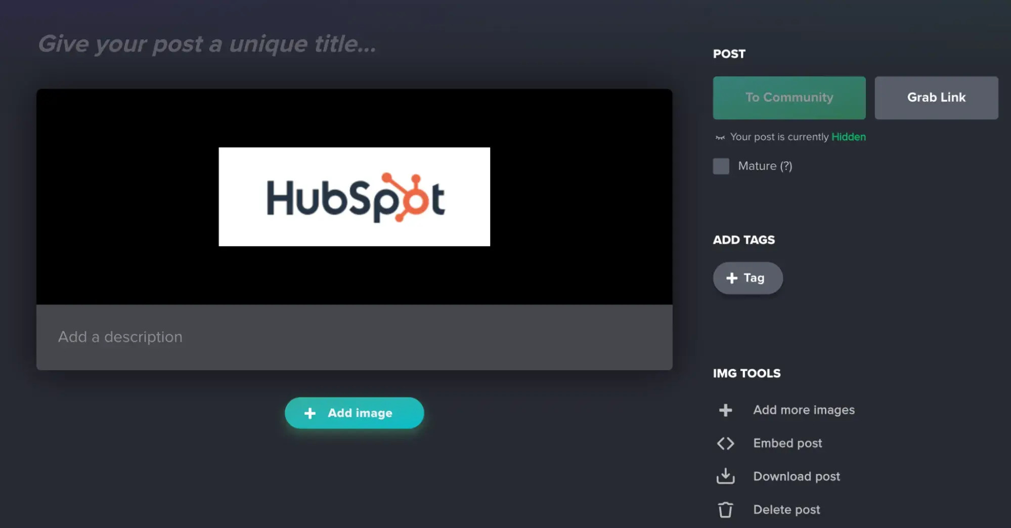 Adding an image to Imgur to create an HTML image link, showing the options to upload or paste an image URL.