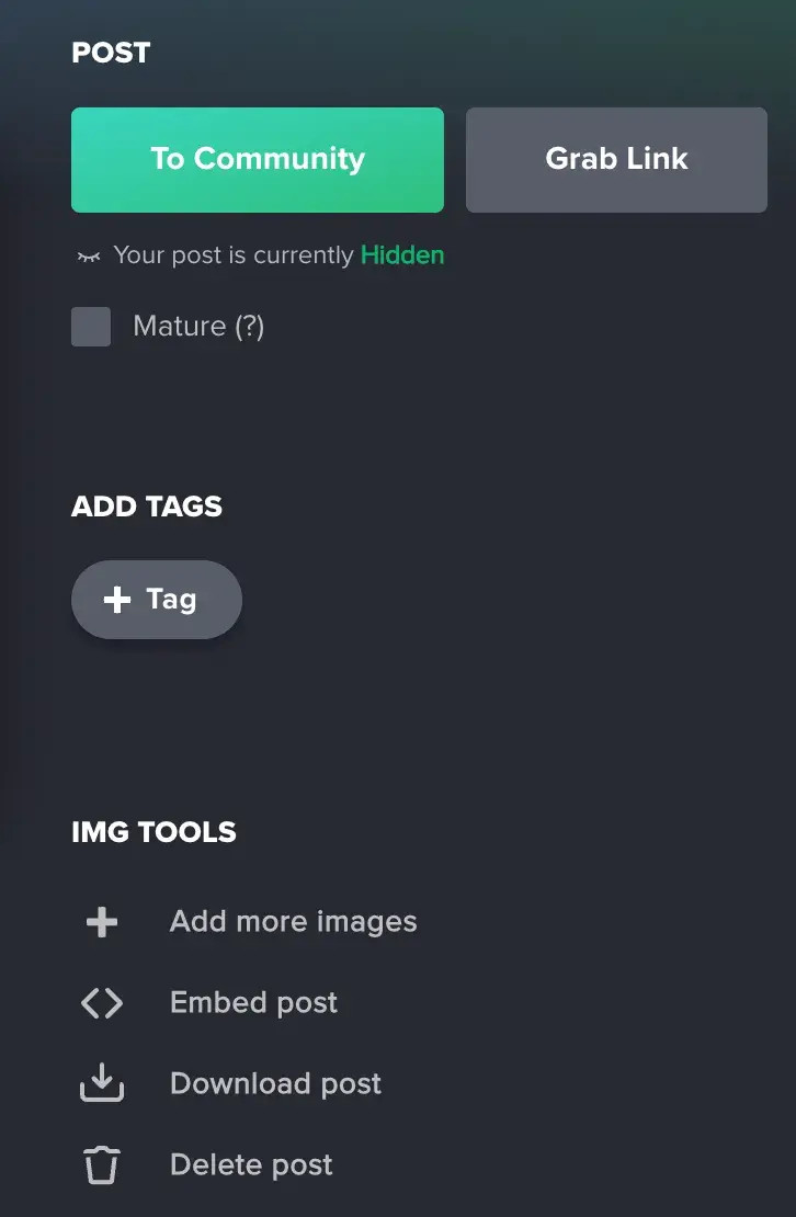 The 'Grab Link' button in Imgur, used to generate a shareable link for the uploaded image.
