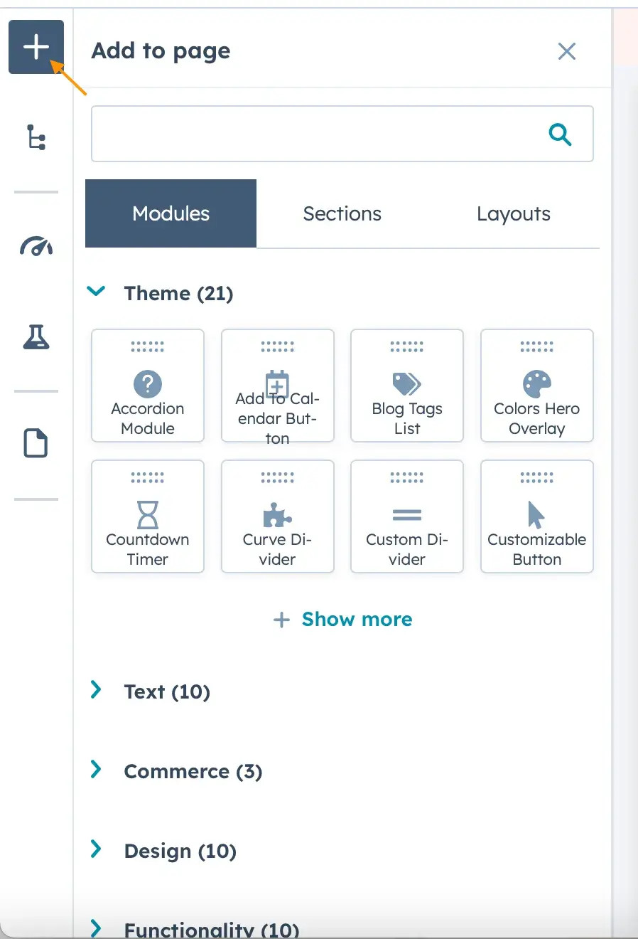 Content Hub menu to add image