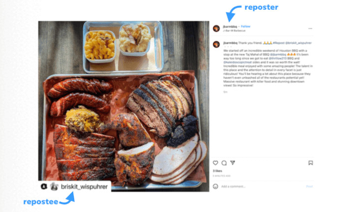 Instagram repost example showcasing user-generated content with credit to original poster