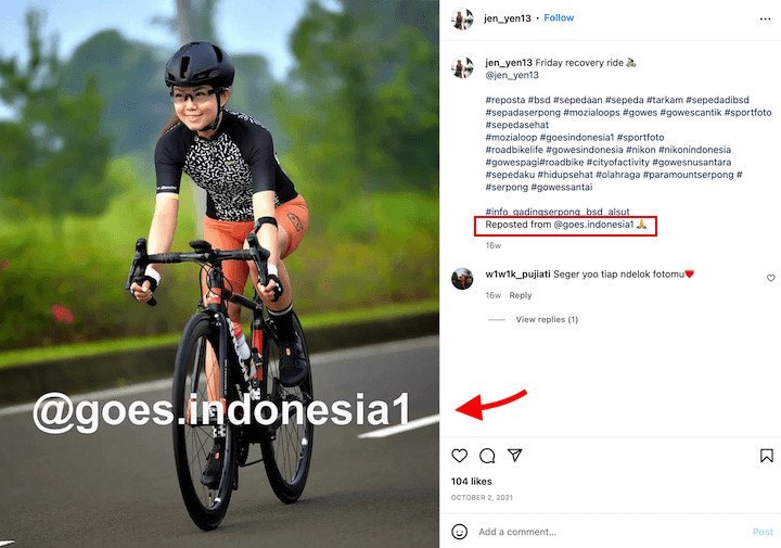 how to repost on instagram - example of reposted post