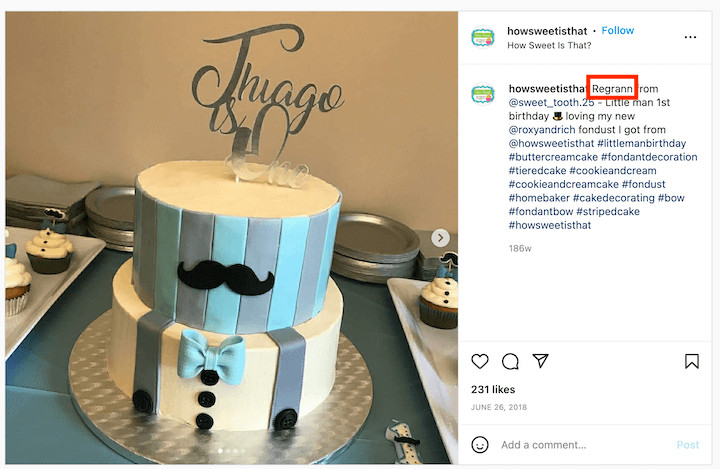 how to repost on instagram - example of repost with regrann