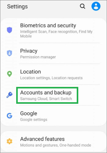Samsung Cloud Settings on Android