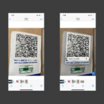QR code scanning process in iPhone's Photos app, demonstrating the use of the Live Text feature