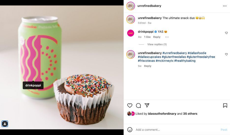 Example of tagging someone on Instagram from Unrefined Bakery.