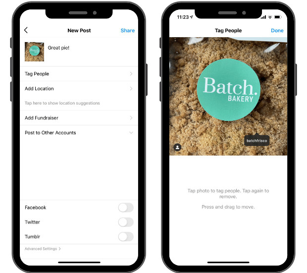 Guide on how to tag someone in an instagram picture post using steps like tap tag people, find a user to tag and click done