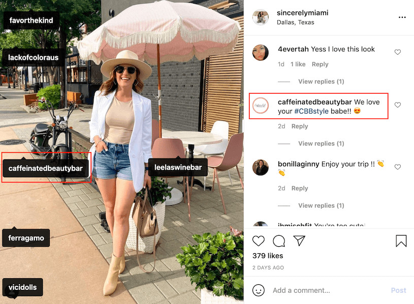 Using hashtags in a comment on Instagram is useful for linking your name to event that you hosted or your customer took.