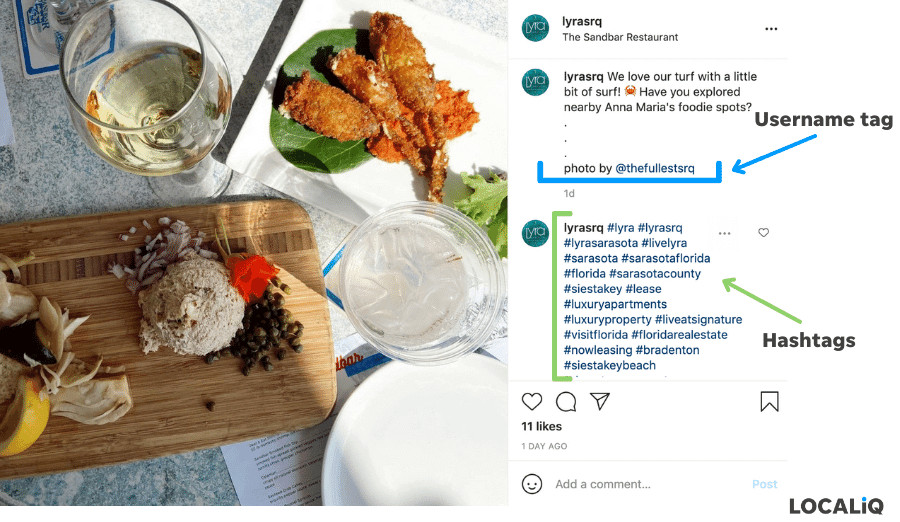 Instagram user tag example with text &quot;Usernames are another way to tag on Instagram. A user tag is done with the @ symbol followed by a username&quot;