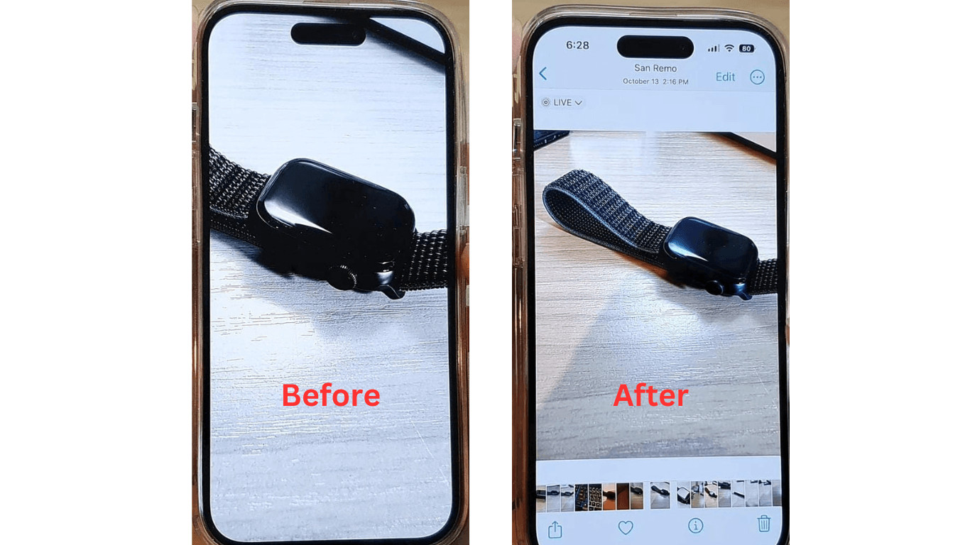Saving the zoomed-out photo by tapping the Done button after editing
