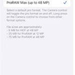 iPhone camera settings for high-efficiency image capture, showing the formats option selected