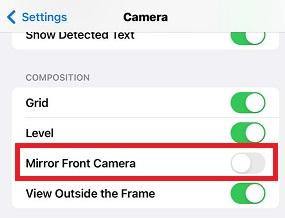 Mirror Front Camera Setting on iPhone