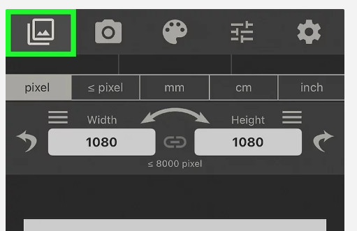 Image Size app interface, prompting to select a photo from the library