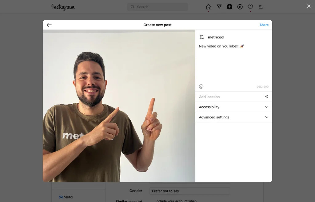 Adding a photo to Instagram via the website