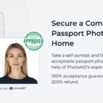 Person in a well-lit studio with a plain white background, demonstrating ideal conditions for a passport photo.