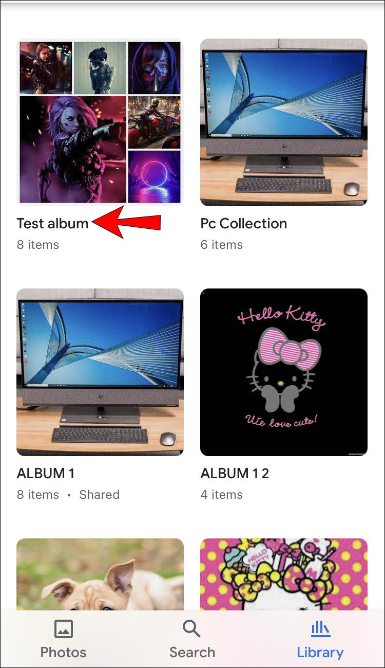 Opening a Google Photos album on a mobile device