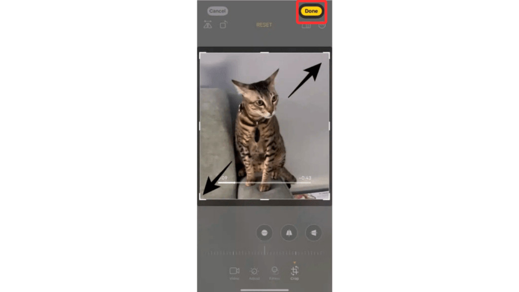 Saving the adjusted video by tapping the Done button