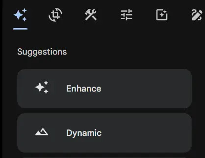 List of filters selected by AI in Google Photos