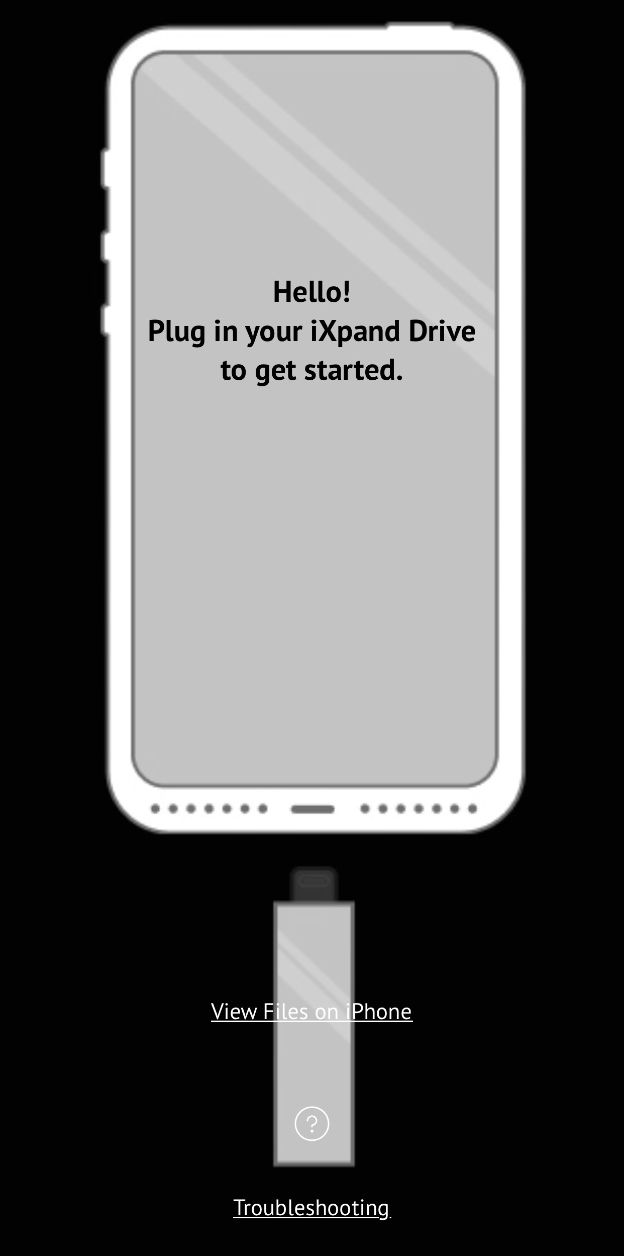 SanDisk iXpand flash drive connected to an iPhone for easy photo transfer