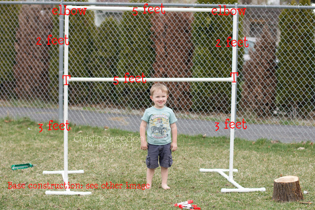 Assembling the base of the photo backdrop stand using T-connectors, PVC pipes, and end caps