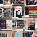 Bookshelf with books arranged by color