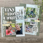 Close-up of scrapbook page with small, square photos, showcasing a creative layout.